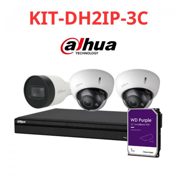Bộ KIT 3 camera IP Dahua 2MP giá rẻ KIT-DH2IP-3C